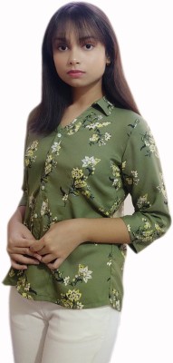 PRACHALAN Girls Floral Print Casual Dark Green Shirt