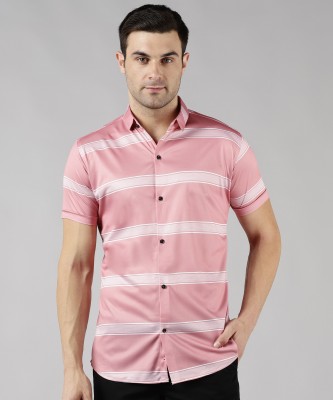 COMBRAIDED Men Striped Casual Pink Shirt