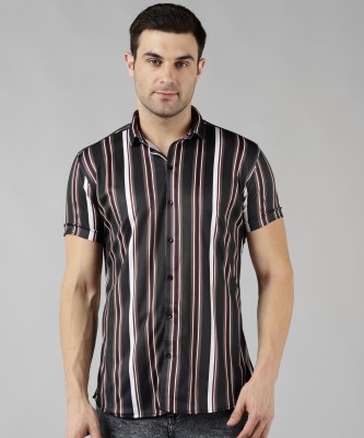 COMBRAIDED Men Striped Casual Black Shirt