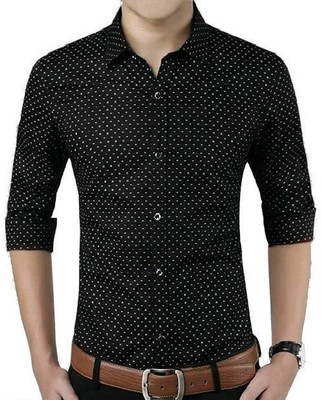 SilverBuck Men Polka Print Casual Black Shirt