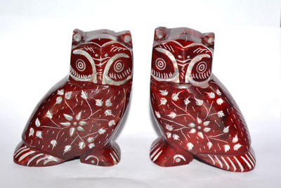 ONRR Collections Marble feng shui OWL red pack of 2 Decorative Showpiece  -  9 cm(Marble, Multicolor)