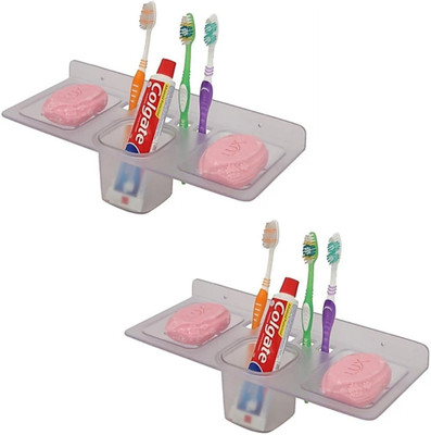 Ghazian 4 in 1 multipurpose kitchen/Bathroom shelf/Toothbrush holder/Soap Stand(Transparent)