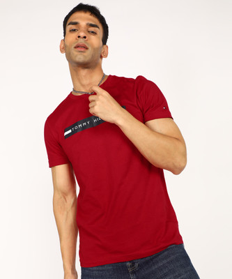 TOMMY HILFIGER Printed Men Round Neck Red T-Shirt