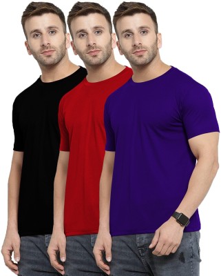 THE BLAZZE Solid Men Round Neck Black, Red, Dark Blue T-Shirt