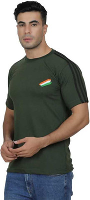 ONEBIT Solid Men Round Neck Dark Green T-Shirt