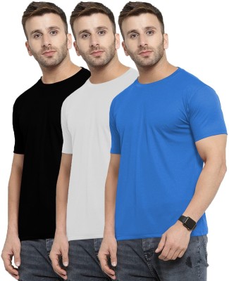THE BLAZZE Solid Men Round Neck Black, White, Light Blue T-Shirt