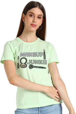 SHASHVI Self Design Women Round Neck Light Green T-Shirt