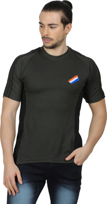 ACONITE Embroidered Men Round Neck Dark Green T-Shirt