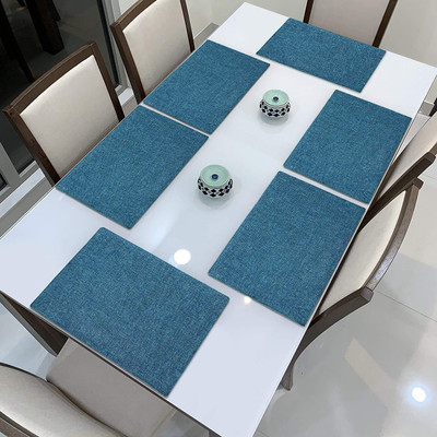 Samaaya Rectangular Pack of 7 Table Placemat(Blue, Cotton)
