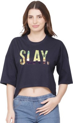 3AM Casual Graphic Print Women Dark Blue Top