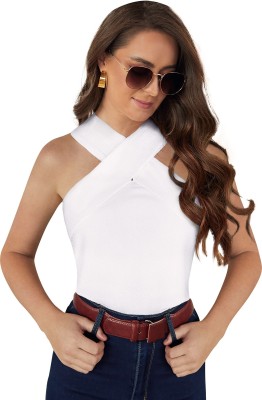 Sanjana Silk Casual Solid Women White Top