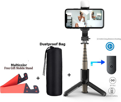 POZUB Bluetooth Selfie sticks Mobiles Video Stand In Gimbal+Carry Bag V-shape holder Tripod, Monopod, Monopod Kit, Tripod Ball Head, Tripod Bracket, Tripod Clamp, Tripod Kit(Black, Supports Up to 600 g)