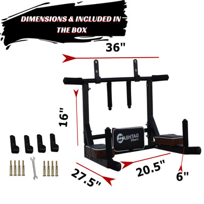 HASHTAG FITNESS pull up bar for home 3in1 multi dip bar & dips stand Dip Station(Black)