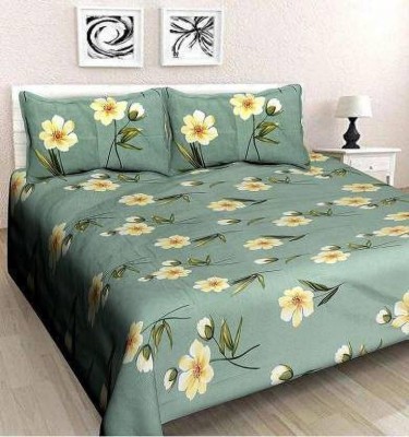 IMMENSA 200 TC Cotton Double Printed Flat Bedsheet(Pack of 1, Green)