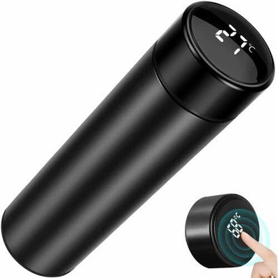 dharmi LED temperature indicator Flask Vacuum Insulated display Smart Water Bottle 500 ml Flask(Pack of 1, Black, Steel)