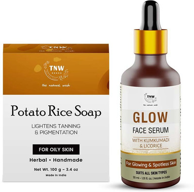 TNW - The Natural Wash Skincare Combo with Glow Face Serum & Potato Rice Soap | For Glowing Skin & Removing Tanning(2 Items in the set)