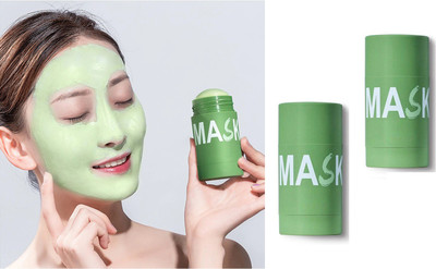 GFSU Cleansing Mask Stick Green Tea Extract For Blackheads Oil Control, Anti-Acne & Glowing Skin | Purifying Solid Clay Detox Mud(2 Items in the set)