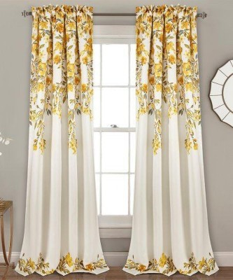 p23 214 cm (7 ft) Polyester Room Darkening Door Curtain (Pack Of 2)(Floral, White, Yellow)
