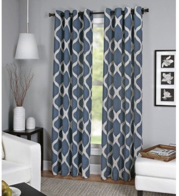 Ad Nx 214 cm (7 ft) Polyester Room Darkening Door Curtain (Pack Of 2)(Printed, Blue)