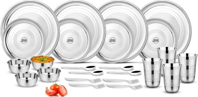 JSI Pack of 24 Stainless Steel Classic Dinner Set For Kitchen I High Grade Quality Steel Dinner Set(Silver)