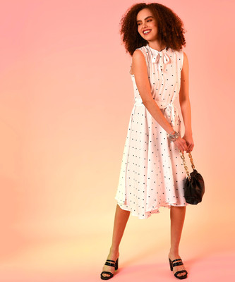 CAMPUS SUTRA Women Fit and Flare White Above Knee/Mid Thigh Length Dress