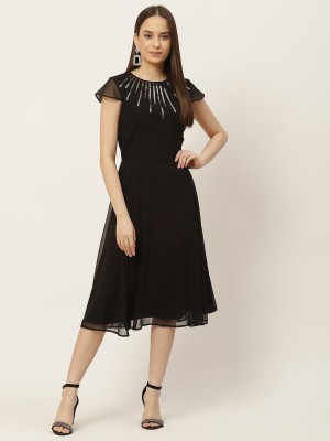 SLENOR Women A-line Black Dress