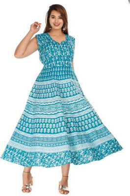 ANUNJA Women Gown Light Blue Maxi/Full Length Dress