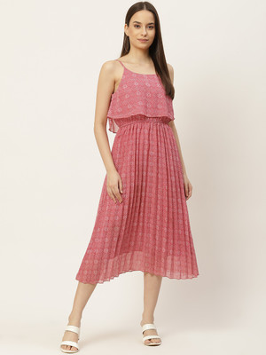 SLENOR Women A-line Pink Midi/Calf Length Dress