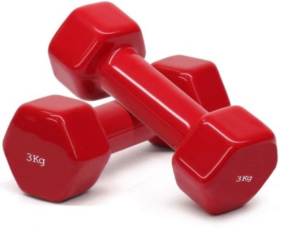 REALstf Hexagon Cast Iron Vinyl Coated Dumbbell Pair Set (2 x 3 Kg) =6kg)| Fixed Weight Dumbbell(3 kg)