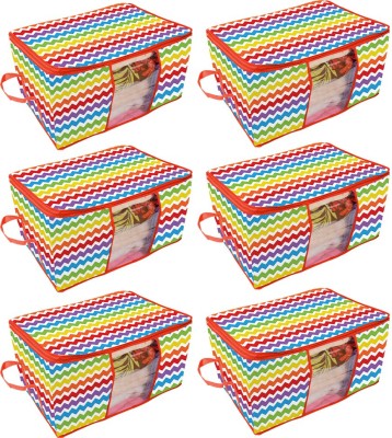 PrettyKrafts Underbed Storage Bag, Storage Organizer, Blanket Cover with Side Handles (Set of 6 pcs) - Wave Multicolor(Multicolor)