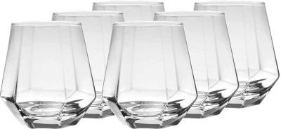 TINSUHG (Pack of 6) Diamond Whiskey Glasses Glass Whisky Glass(310 ml, Glass, Clear)