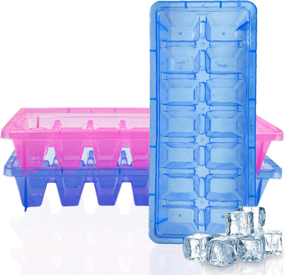 TruVeli 14 Cubes Plastic Unbreakable Virgin Plastic Ice Cube Tray - Pack of 2 Multicolor Plastic Ice Cube Tray(Pack of2)