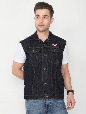 VROJASS Sleeveless Washed Men Denim Jacket