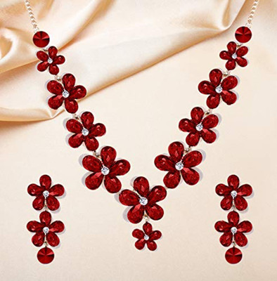 Divastri Alloy Gold-plated Red Jewellery Set(Pack of 3)