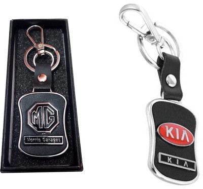 JAINSON MARTIN Combo OF MG & Kia Car Logo Leather Hook Keychain Key Chain