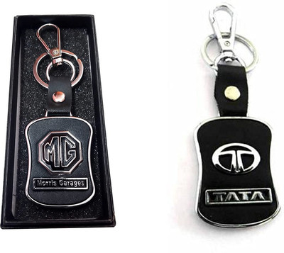 JAINSON MARTIN Combo Of MG & Tata Car Logo Leather Hook Keychain For Bike Lovers Key Chain