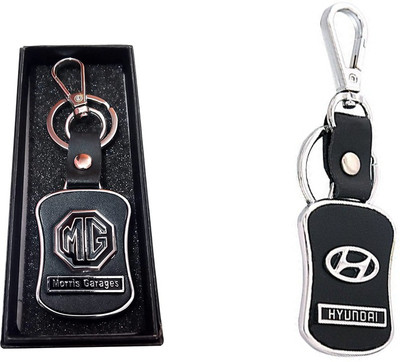 JAINSON MARTIN Combo Of MG & Hyundai Car Logo Leather Hook Keychain For Bike Lovers Key Chain