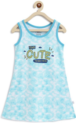 Superbottoms Indi Girls Midi/Knee Length Casual Dress(Light Blue, Sleeveless)