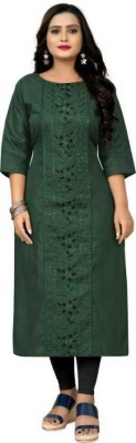 VINH FASHION Women Embroidered Straight Kurta(Dark Green)