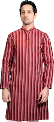 MTU COLLECTION Men Striped Straight Kurta(Red)