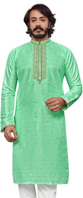 Kunj Creation Men Self Design Straight Kurta(Light Green)