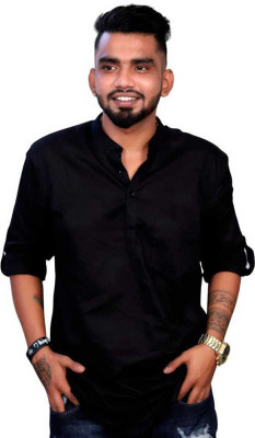 IAC Men Solid Straight Kurta(Black)