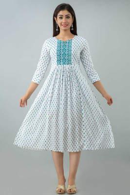 Lucky Enterprises Women Printed A-line Kurta(White)