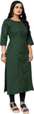 VIVIDH CREATIONS Women Embroidered Straight Kurta(Green)