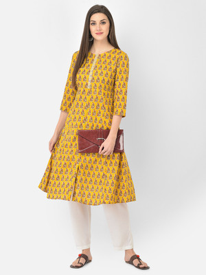 Span Women Printed A-line Kurta(Yellow)
