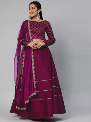 New Fashion Embroidered Semi Stitched Lehenga Choli(Purple)