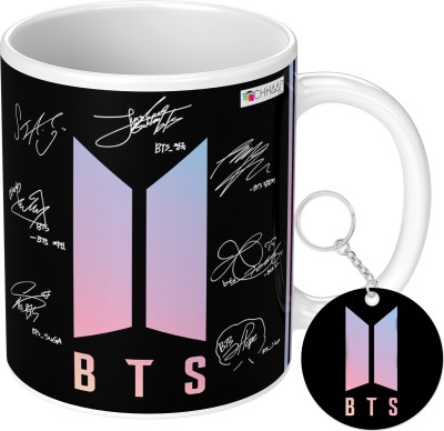 NH10 DESIGNS Bts Cup Bts Coaster Bts Product Bts Gift Bts Combo For Girl Friends (BTS-054) Ceramic Coffee Mug(350 ml, Pack of 2)