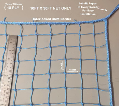 Amz Sports Nets Cricket Practice/Training Net for Ground BLUE 1.5MM THICK(10 X 30 FT NET ONLY) Cricket Net(Blue)
