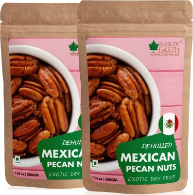 Bliss of Earth Mexican Pecan Nuts 2x200gm, Raw & Dehulled Pecan Halves, Flavonoids Rich Super Food Pack Of 2 Pecans(2 x 200 g)