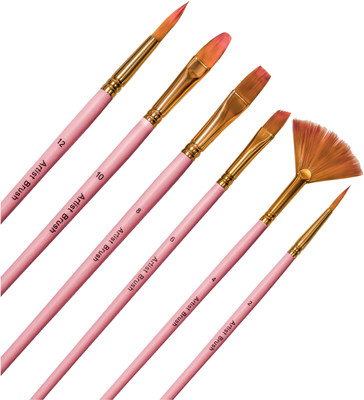 Definite Art Cruelty Free Synthetic Bristles Artist Paint Brush (Pack of 6, Mix Brushes)(Pastel Pink)